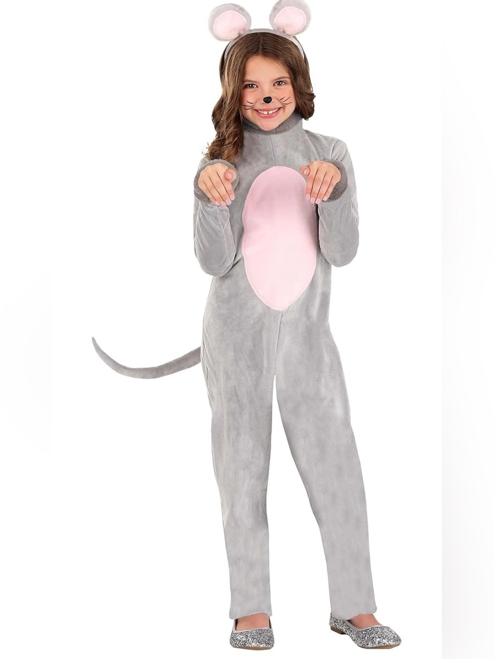 Girls Cozy Gray Pink Mouse Rat Costume Large Halloween Ears Tail EUC!